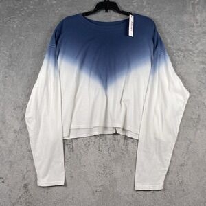 Ariat Shirt Womens Sz XL Blue White Ombre Howdy Long Sleeve Top Relaxed Cropped